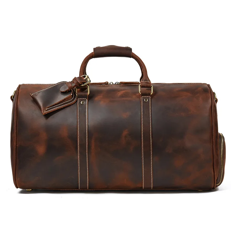 Crazy Horse Leather Travel Bag Large Capacity Single Shoulder Nappa Leather Bag Weekend Bag for Men and Women