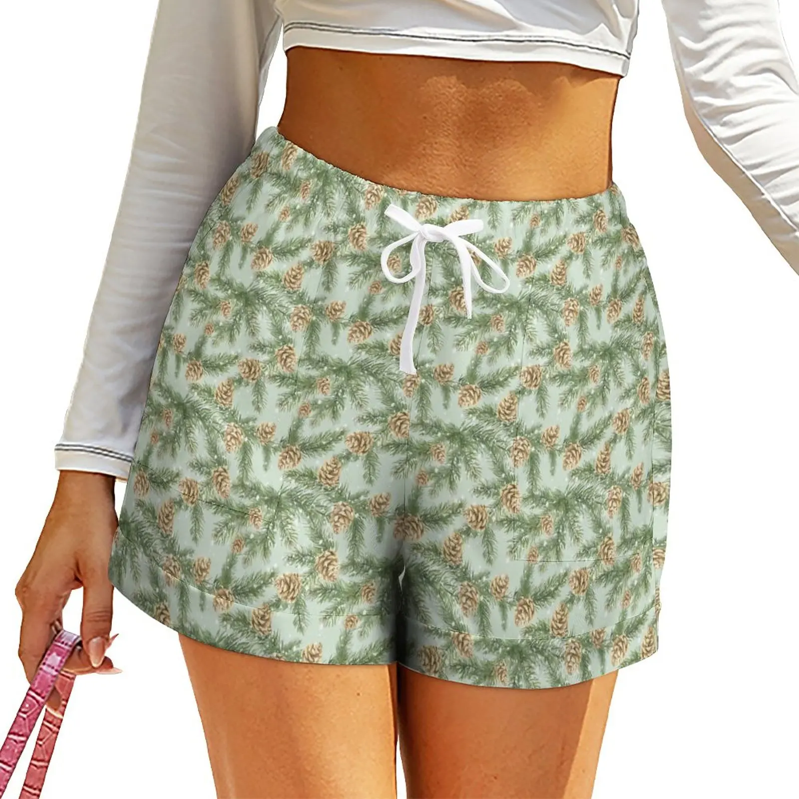 

Pine Cones Shorts High Waist Pine Branches Graphic Shorts With Pockets Spring Kawaii Oversize Short Pants Streetwear Bottoms