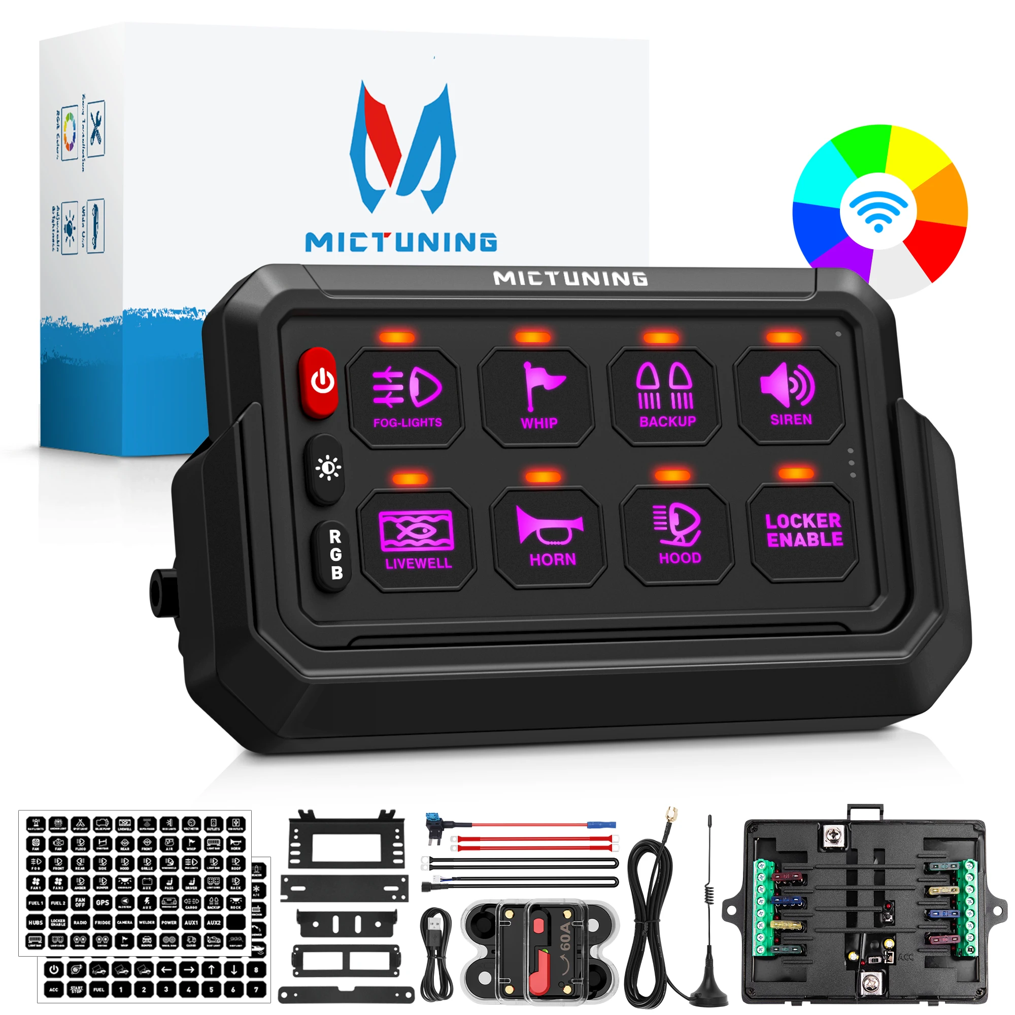 Панель переключателя MICTUNING RGB 8 каналов 12 В 24 беспроводная регулируемая яркость