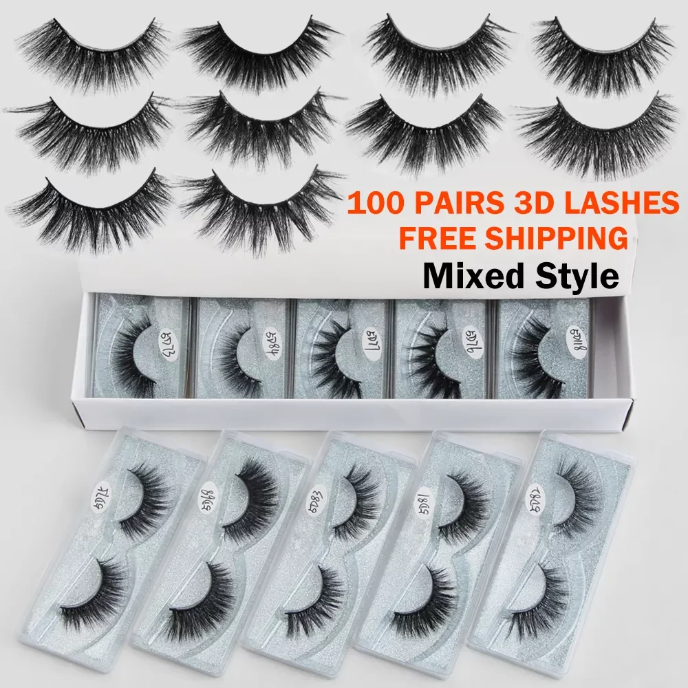 

NEW 10/20/30/40/50/80/100 Pairs 5D Mink Lashes Wholesale False Eyelashes Natural Long Hand Made Makeup Fake Eyelash Extension