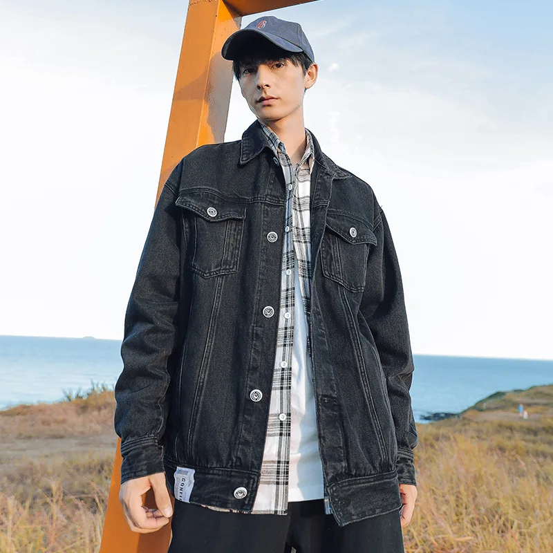 

Xingang Men's Wear 2022 Autumn New Loose Labeled Denim Jacket Casual Work Coat Men