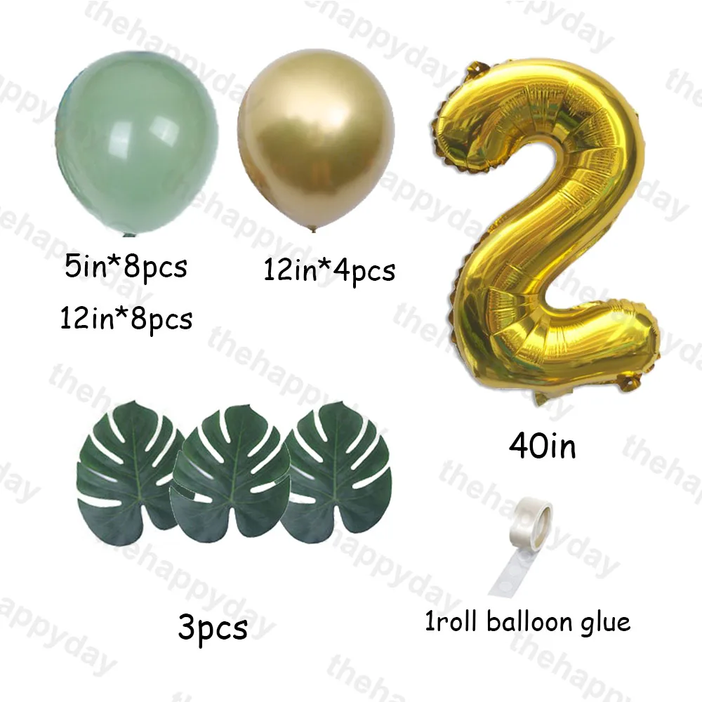 25Pcs Animal Birthday Balloons Gold Number Helium Balloon Plam Leaves Jungle Safari Wild One Party Decor Baby Shower |