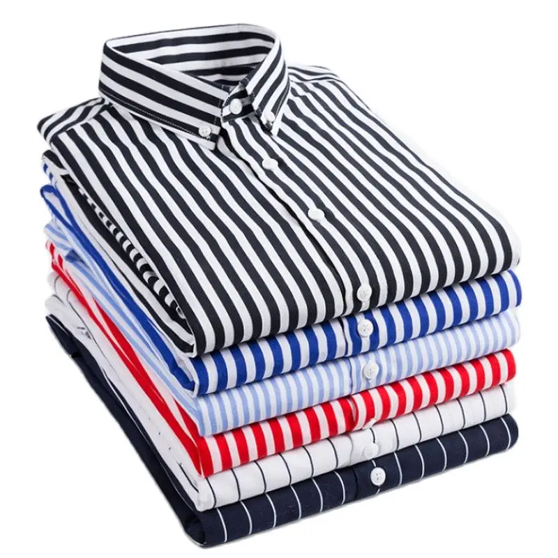 

Spring Big Vertical Stripe Long Sleeve Shirt Men Korean Fashion Handsome Shirt Youth Social Spirit Boy Shirt Plus Large Size 5XL