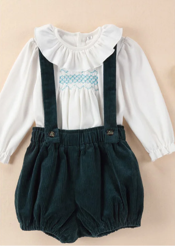 

2022 High-end children's wear retro pull set girls' knit long-sleeve bottom sweater baby corduroy suspenders