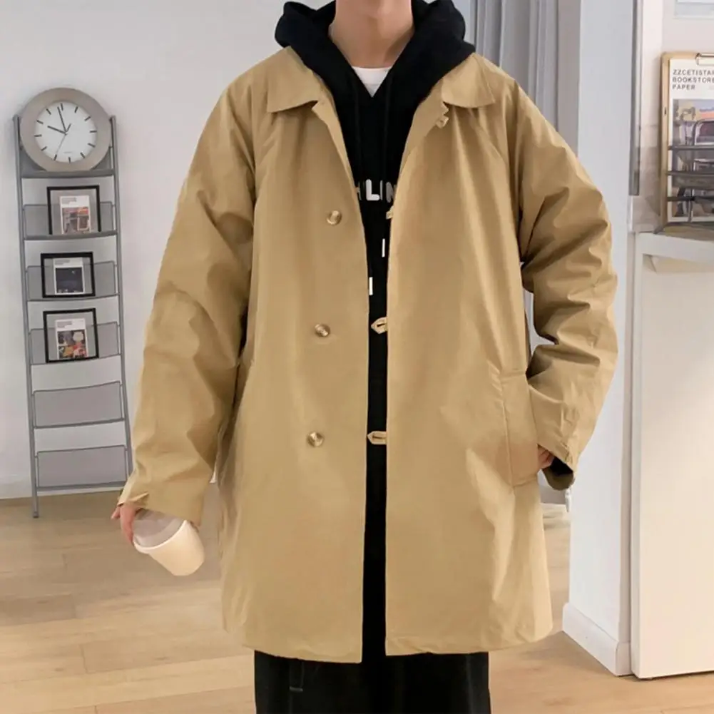 

Stylish Men Coat Turndown Collar Spring Autumn Relaxed Fit Lapel Outerwear Men Trench Coat Men Jacket