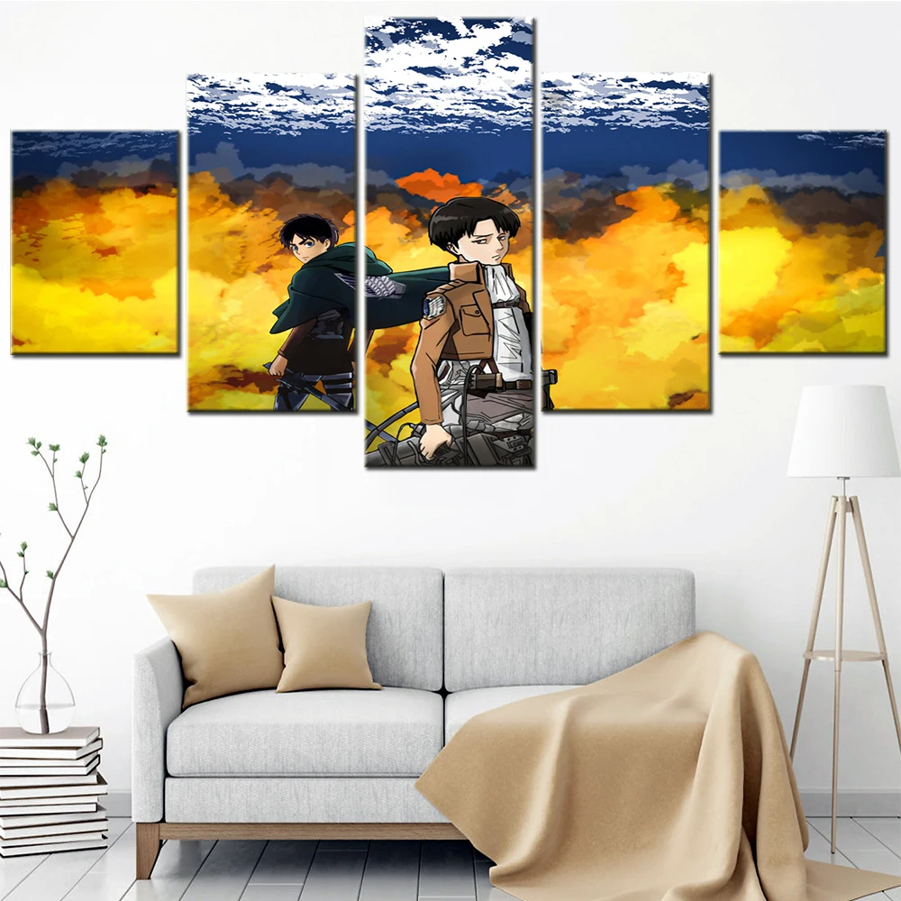 

Canvas Printed Pictures Wall Art Painting 5 Pieces Japan Anime Attack On Titan Home Decoration Module Poster For Living Room