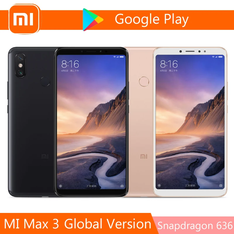 Xiaomi Mi Max 3 Snapdragon 636 Back Fingerprint  6.9 inch Screen 12MP Bluetooth 5.0 Android Smartphone