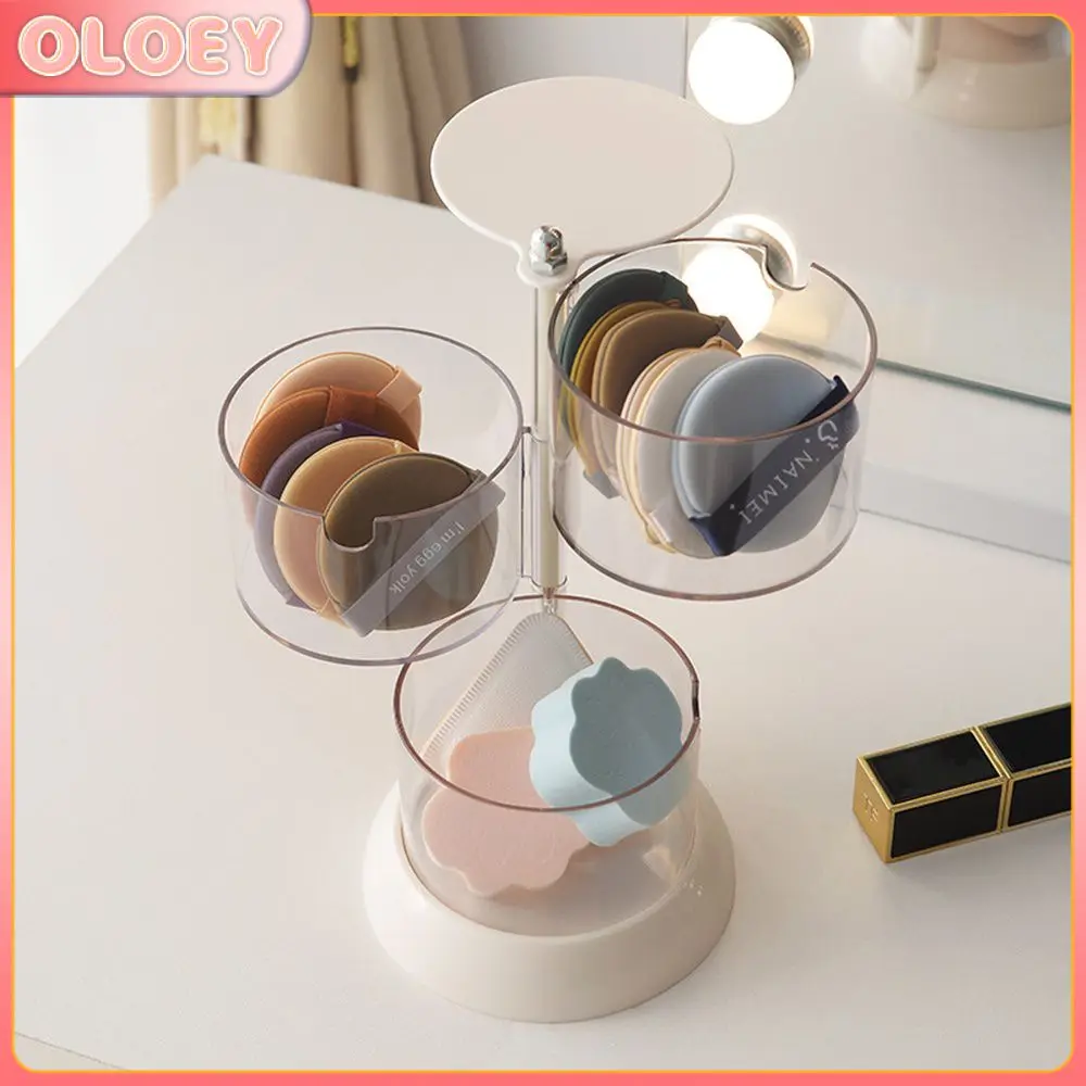 

Multi-layer Cosmetic Cotton Storage Rack Dust-proof Desktop Storage Container Round Rotary Air Cushion Cosmetic Cotton Storage