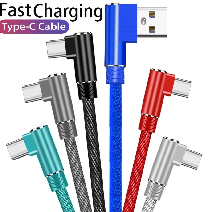 

1M 2M 3M 90 Degree Fast Charging Type c USb-C Fabric Usb Cable 2.4A Quick Charge Cables For Samsung S10 S20 htc lg xiaomi huawei