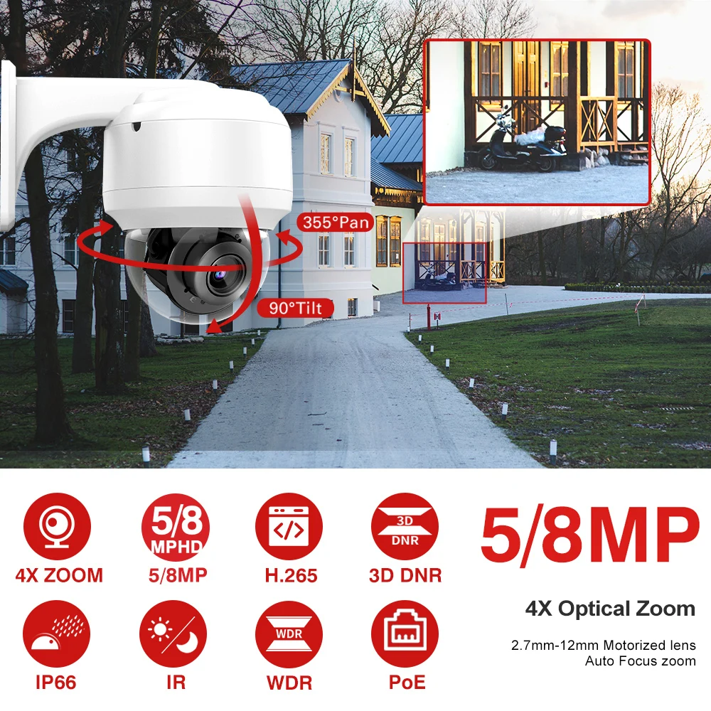 Купить IP-камера видеонаблюдения VIKYLIN, 8 Мп, 4K, PTZ, PoE, 2,8-12 мм, автофокус, 4-кратный зум, обнаружение, 5 МП, 2K, микрофон, совместимая с IPC, Hikvision, купольная кам...