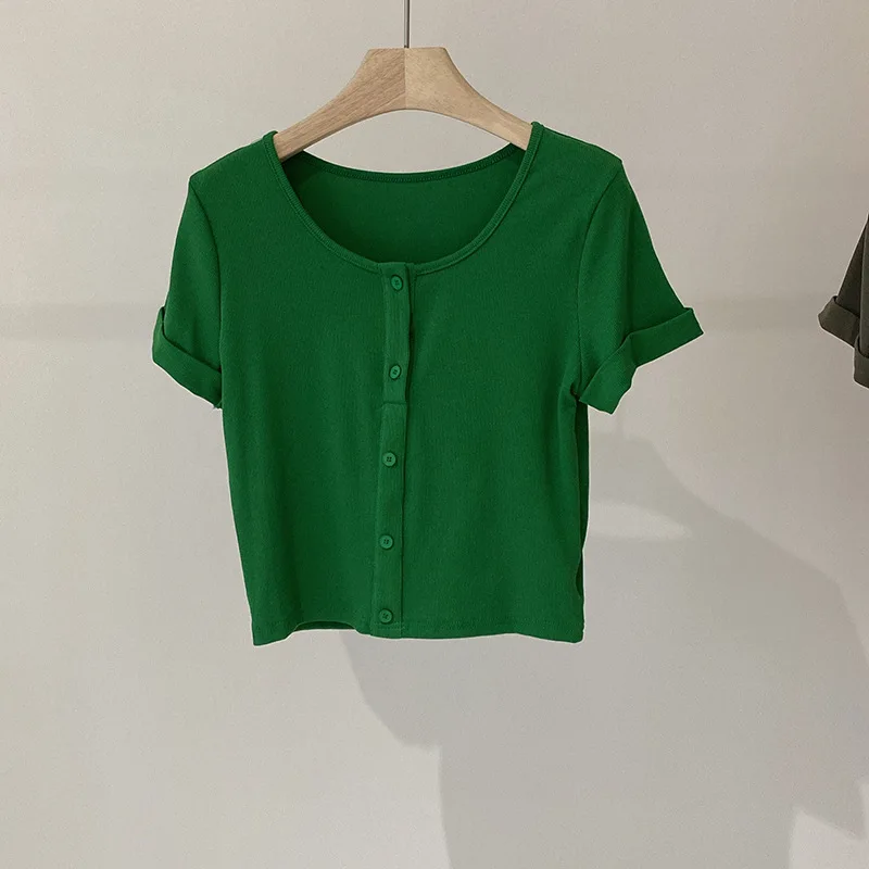 

Casual Solid Color Top Summer Cotton Short Sleeve Crewneck T-Shirt grey