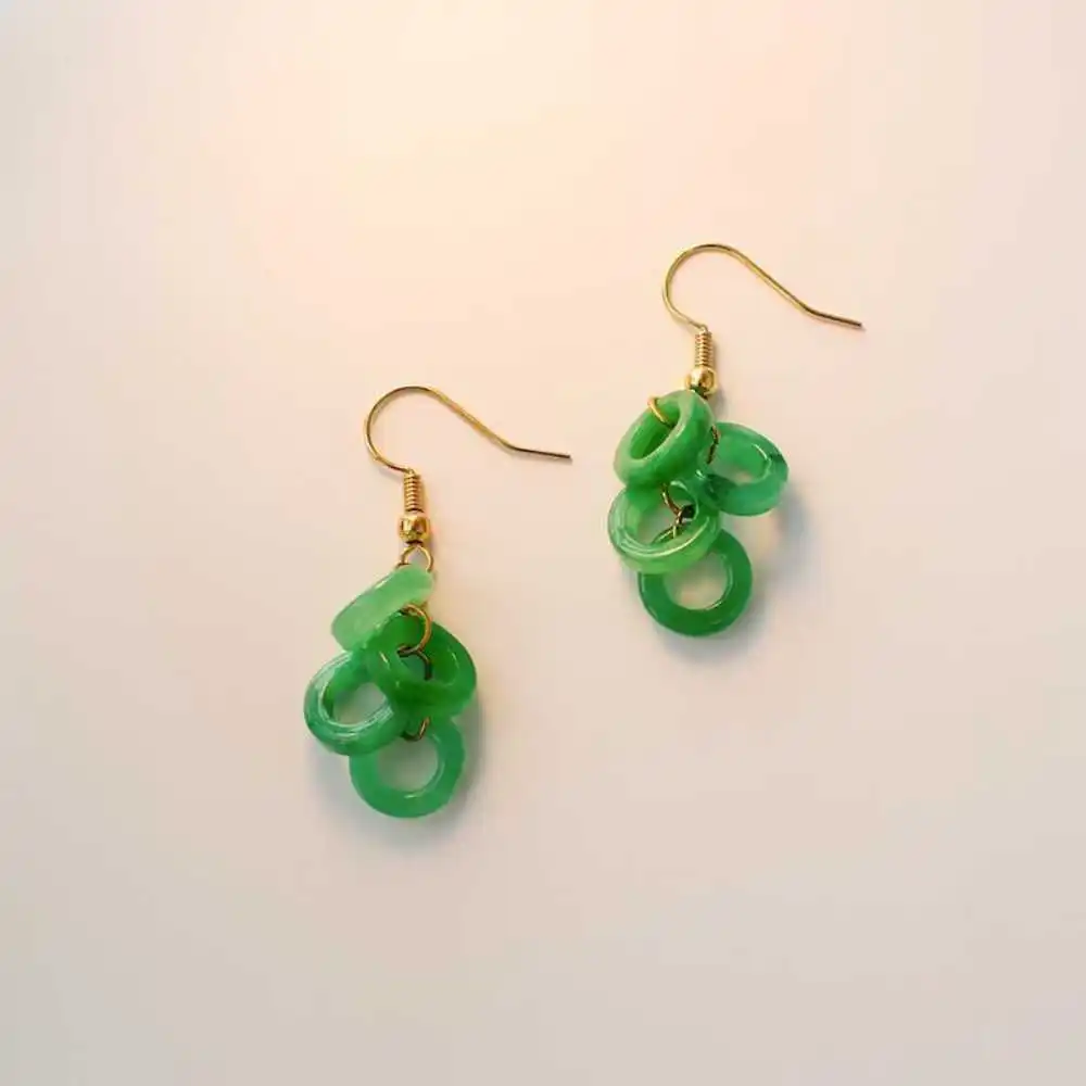 

Lucky Green Jadeite Jade Ring Earrings Eardrop Beautiful Halloween Lucky Ear stud Christmas Cultured Holiday gifts Fashion