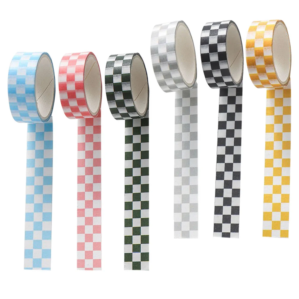 

6 Rolls Checkered Bulletin Board Border Scrapbooking Colored Washi Tape Stickers Supplies Japanese Paper Gift Wrapping Vintage