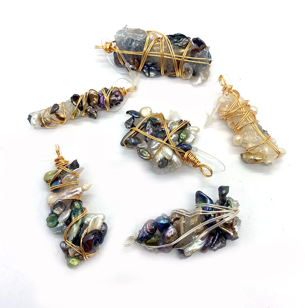 

1pcs Natural Pearl Necklace Pendant 20-60mm Twisted Copper Wire Irregular Shape Pendant Charm DIY Necklace Earring Accessories