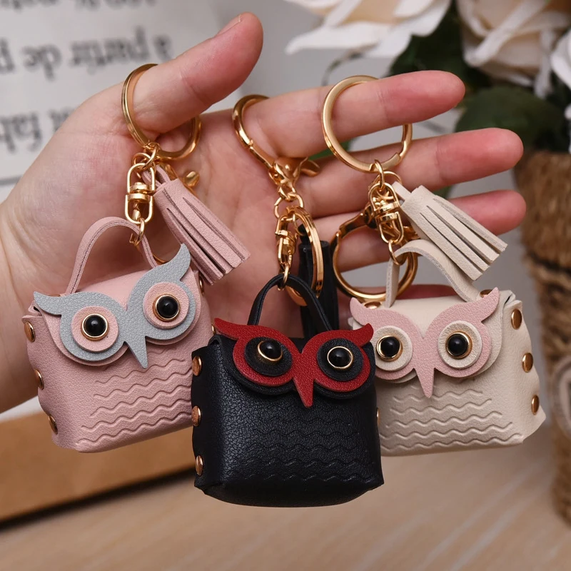 

Cute Animal Creative Leather Owl Coin Purse Keychain Trend Car Key Pendant Cute Bag Small Ornament Key Chains For Women Purses