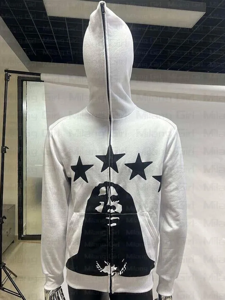 

Vintage Gothic Printing white Streetwear Men Harajuku Oversized Zipper Hip-Hop Jacket Fashion Grunge Punk Sweatshirt Y2K Clothes