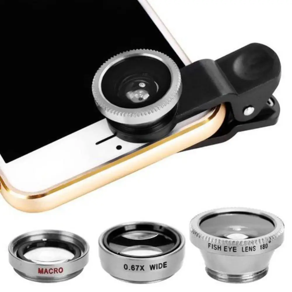 Mobile Phone Universal 3 in 1 Clip on 0.65X Wide Angle Fisheye Macro Lens for |