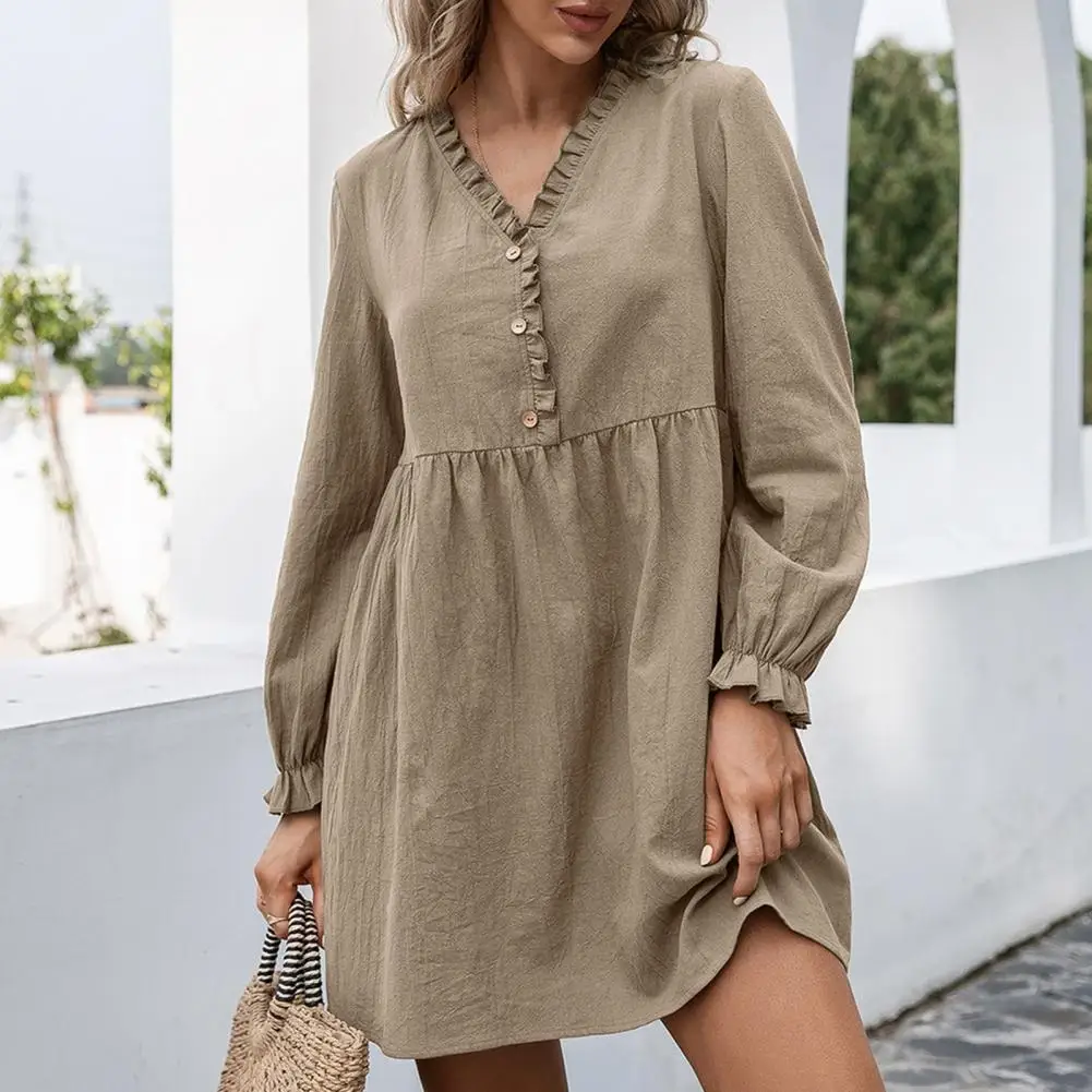 

Ladies Wide Hem Dress Lacework Temperament Women High Waist Short Dress for Date
