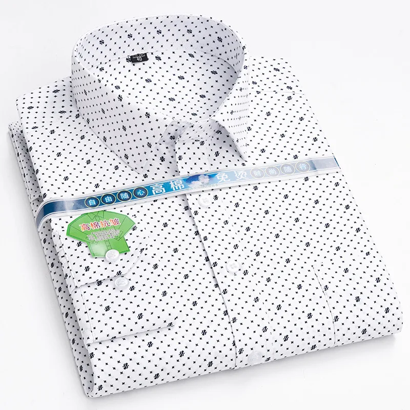 65% Cotton + 35% Polyester Mens Long Sleeve Print Shirt Pure Color Social Shirts Male Shirt for Men Clothing Slim Fit Shirt Men