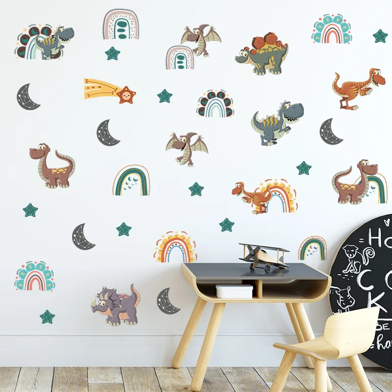 

Dino Rainbow Cartoon Wall Stickers for Kids Room PVC Home Decor Wall Decals Boy Wardrobe Door Sticker Children Bedroom Nursery