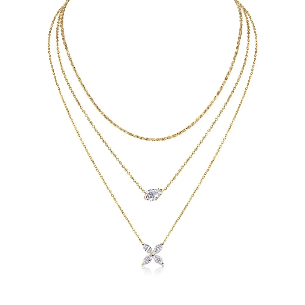 Женское Двухслойное ожерелье из серебра 925 пробы с бриллиантами