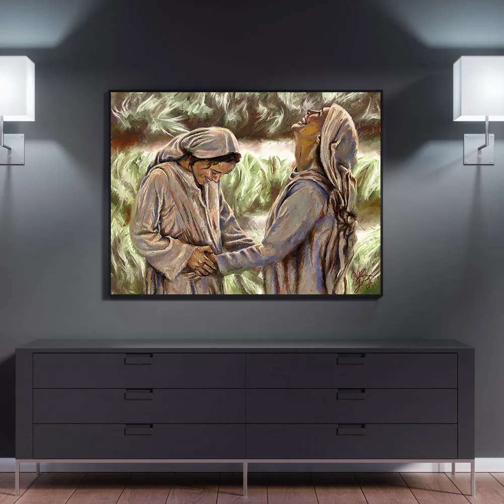 

The Nativity Story Canvas Painting Vintage Virgin Mary And Elizabeth PosterPrint Wall Picture For Living Room Home Decor Unframe