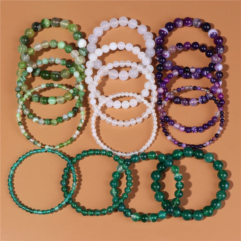

Natural Amethysts Hematite Stripe Agates Bracelet 4 6 8 10mm Beaded Bracelets Healing Energy Women Men Bracelet Bangles Jewelry