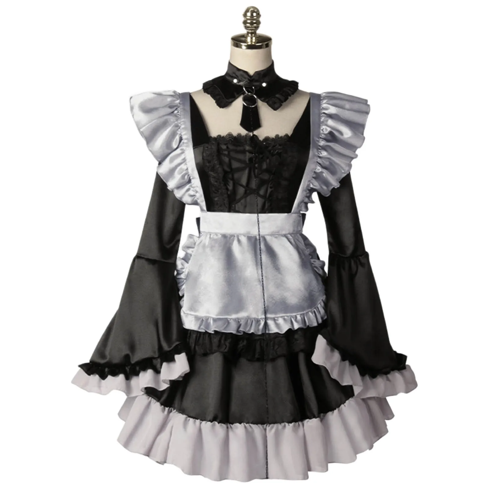 

2023 Lolita Cosplay Costumes Anime Apron Maid Role Play Long Dress Plus Size Black White Halloween Dress Maid Outfits