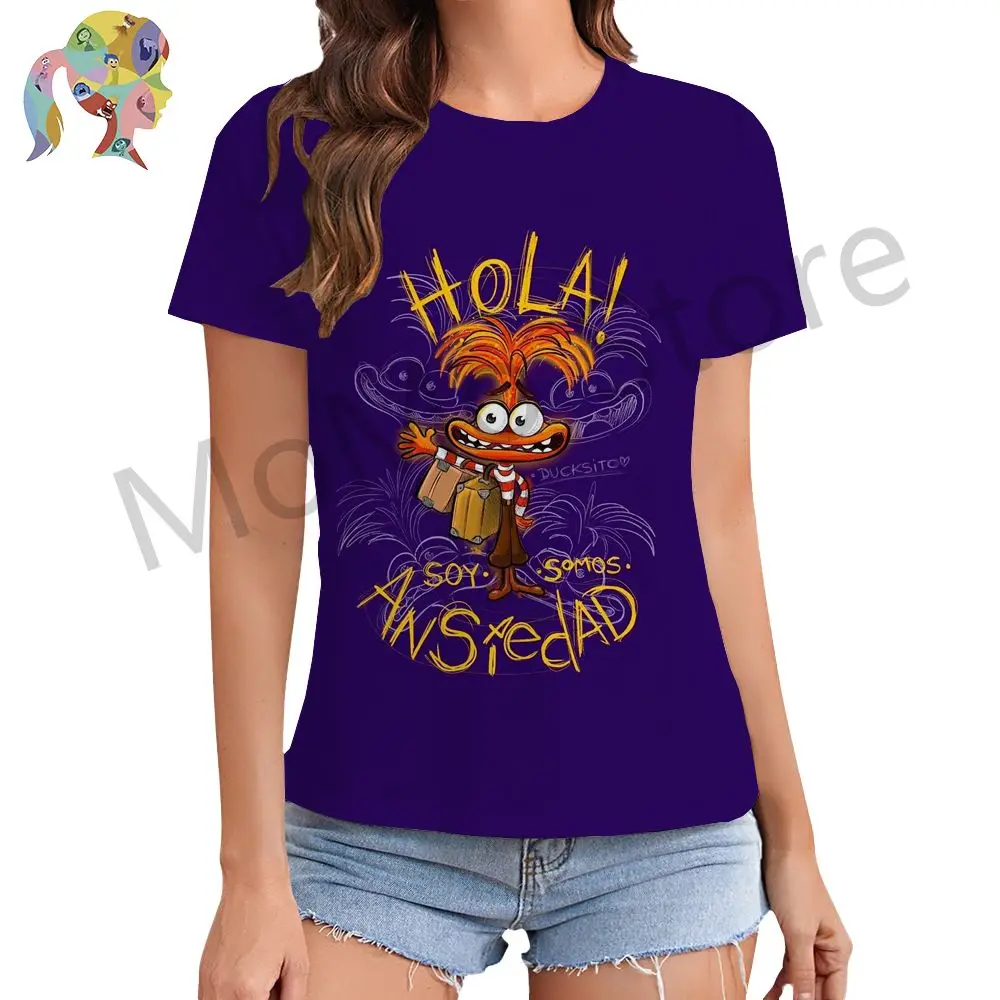 Disney Inside Out Kawaii Women's T-shirt Lovely O Neck Summer Y2k Streetwear Cheap Clothes Leisure Tops New 2024 XS-3XL 3D Print