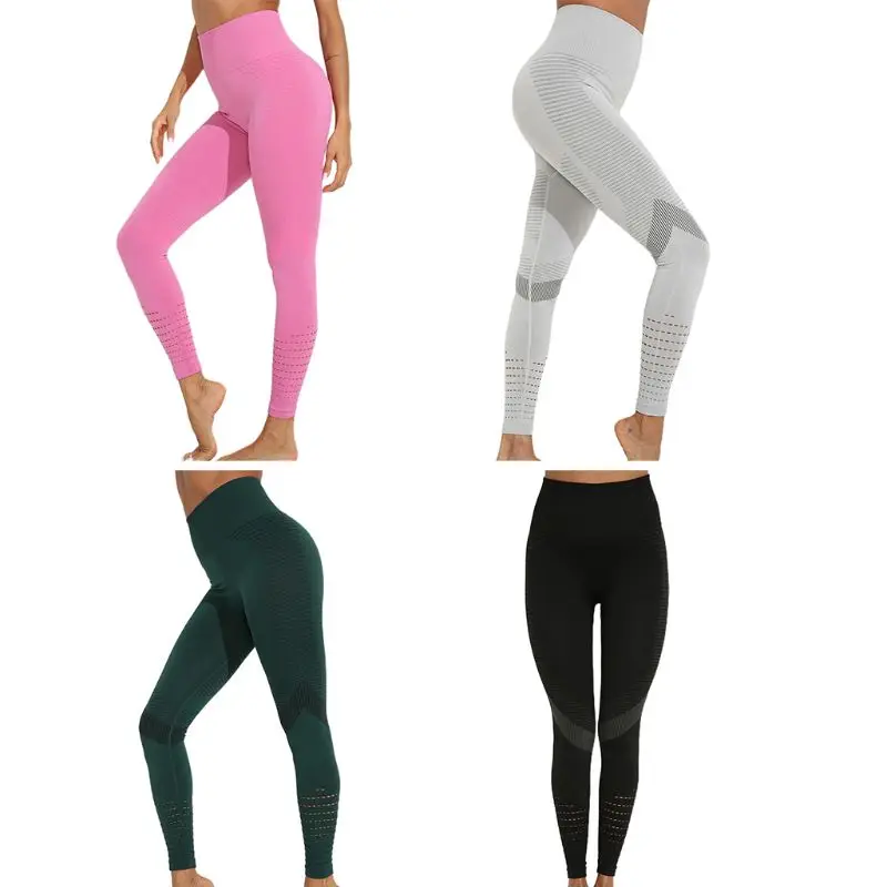 

Womens High Waist Seamless Yoga Leggings Compression Tummy Control Gym Workout Pants Hollow Out Breathable Butt Lifting 10CE