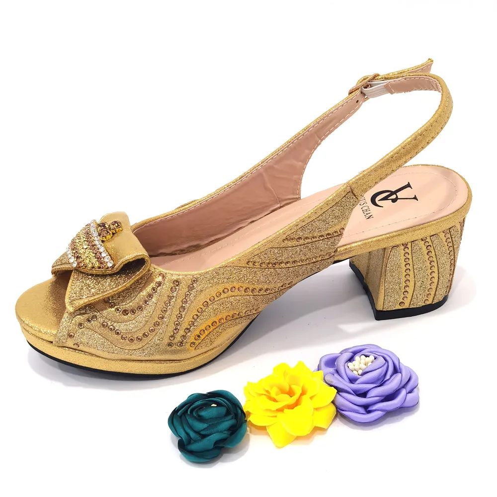 Venus Chan 2022 Wedding Shoes for Women Italian Design Rhinestone Heels Gold Color Party Sexy Ladies Shoes and Bags Set