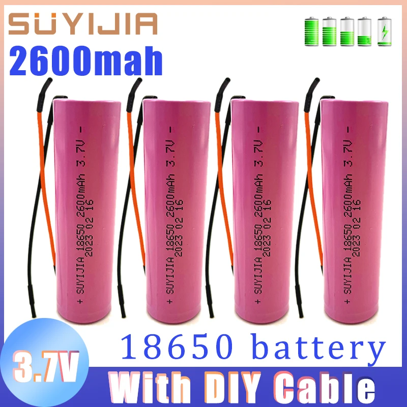 

3.7V 2600mAh 18650 Battery with DIY Cable Rechargeable Li-ion Lithium Batteries for Drone Flashlight Scooter LED Torch Batteria
