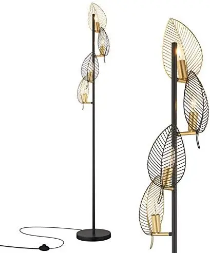 

Black Floor Lamp with 4 Brush Gold Finish Leaf Shade, Modern Tree Floor Lamps for Living Room Bedrooms Reading Standing Lamp Liv
