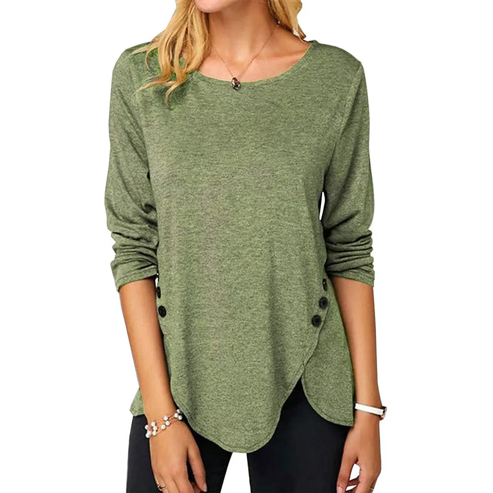 

2022 Women's round neck winter casual long sleeve T-shirt gray