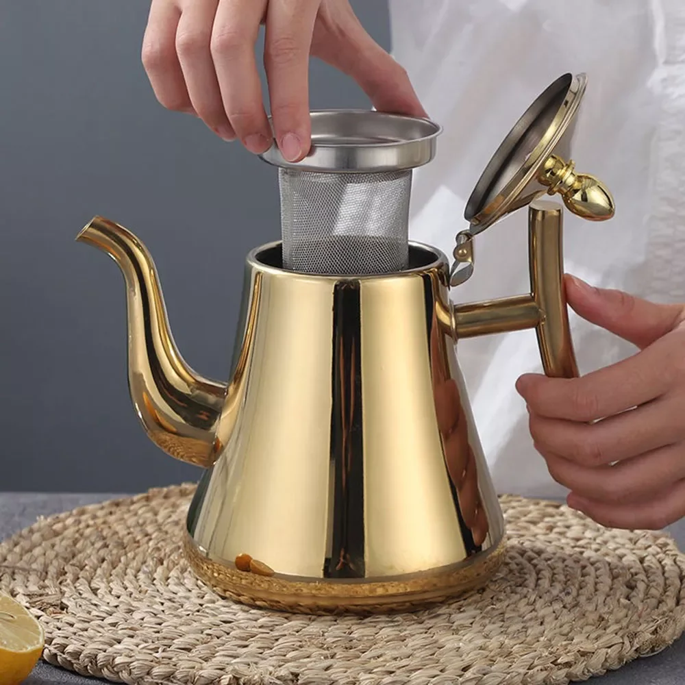 Induction Cooker Kettle Thick Stainless Steel Kettle Golden Silver Tea Pot With Filter Heat Resistant Coffee Pot