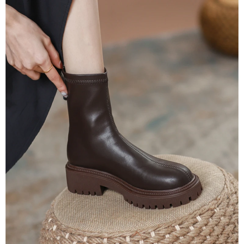 

Ботинки Челси 2022 из искусственной кожи, коричневые, однотонные, Нескользящие