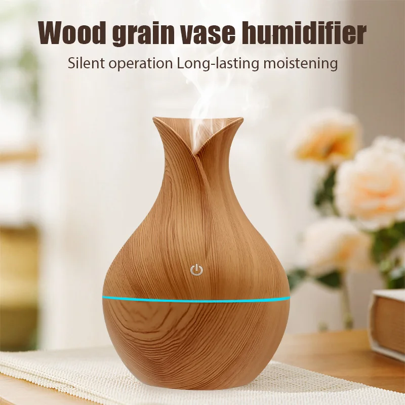 

Air Humidifier Aroma Oil Humidificador Mini Wood Grain Diffuser Quiet Mist Sprayer For Bedroom Home Car Fragrance Purifier 130ML