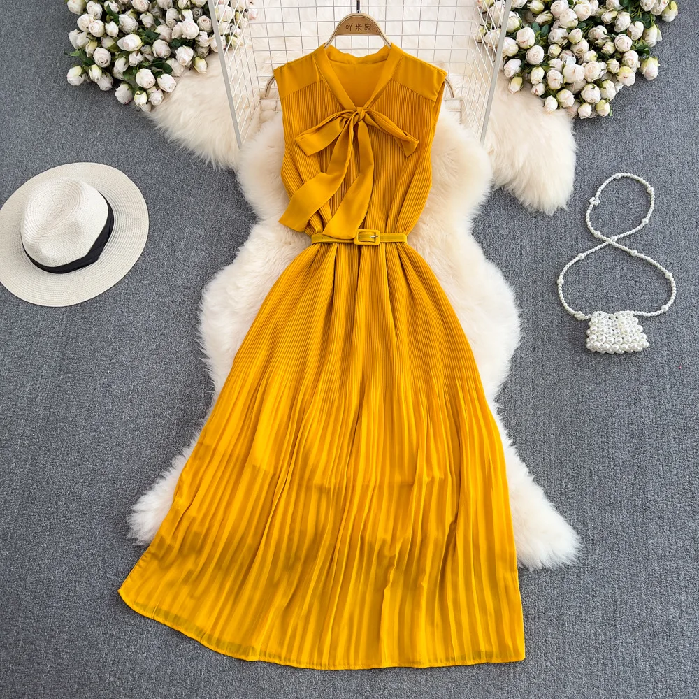 

Женское повседневное плиссированное платье, шикарные летние платья в Корейском стиле, длинное шифоновое платье А-силуэта с высокой талией