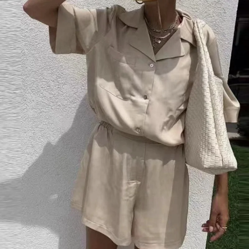 

Tangada 2022 Women Tracksuit Sets Oversized Short Sleeve Blouse and Short Pants 2 Pieces Sets High Quality Sets 6L40-1