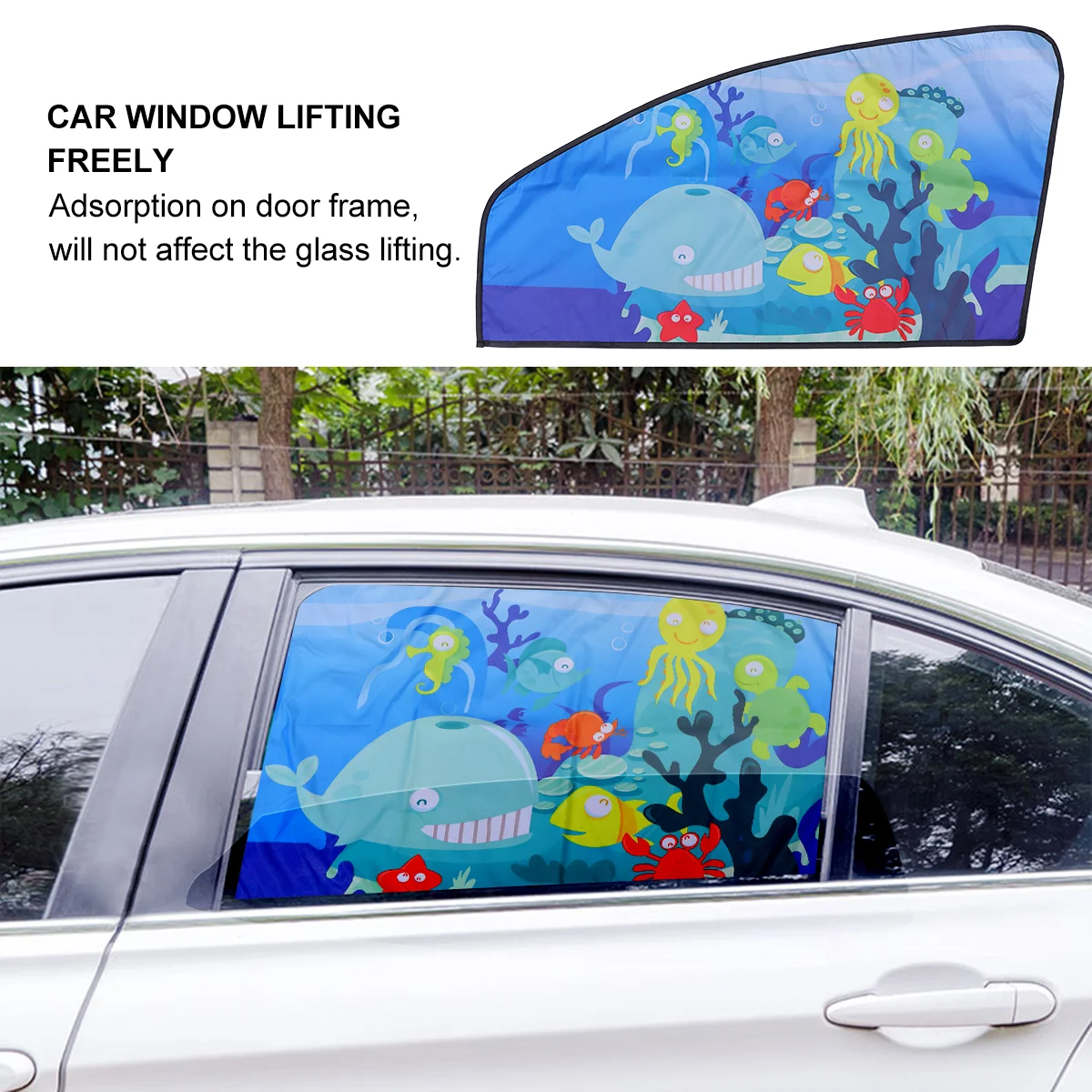 

Kids Underwater World Car Curtain Cartoon Window Sunshade Summer Car Window Shade Sun Visor (Passenger Seat)