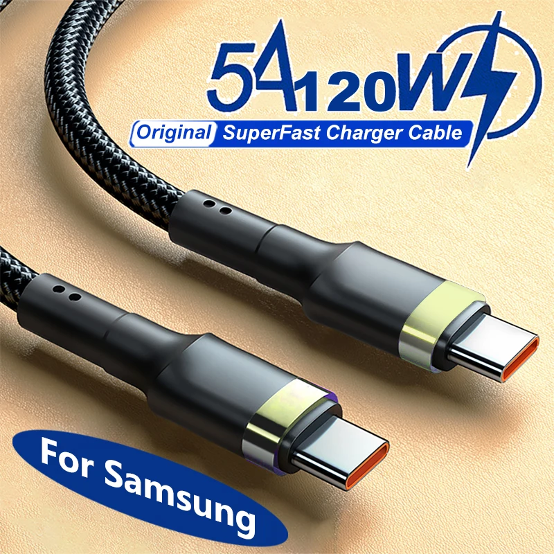 PD 120 Вт Тип C Супер быстрый зарядный кабель для Samsung S24 S23 S22 S21 Ultra A54 A53 Note 10 20 USB-кабель Тип C 4.0 Быстрое зарядное устройство