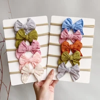 5pc solid fable bow baby nylon headband kid girl curled edge hair bow elastic hairbands newborn photo props hair accessories