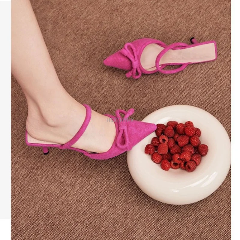 

2023 High Heels Slippers Summer Women Bow New Sandals Slingback Mules Shoes Designer Sexy Flip Flops Dress Shoes Pumps Slides