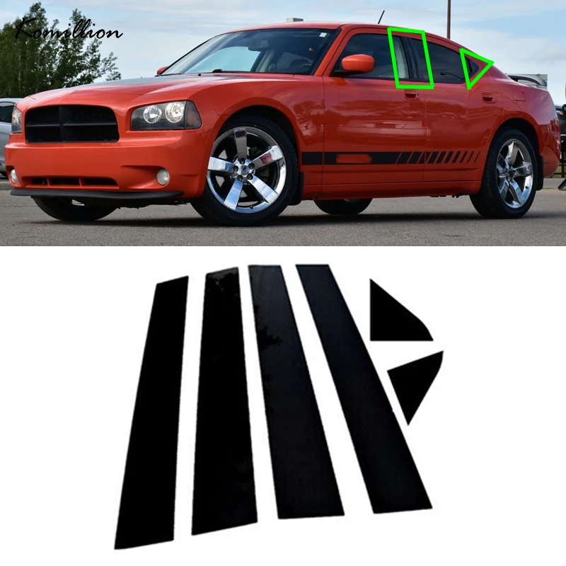 

6 Pcs Car Glossy Piano Black Window Pillar Posts Door Trim Decal Cover for Dodge Charger 2006-2010 Accessories Exterior Parts