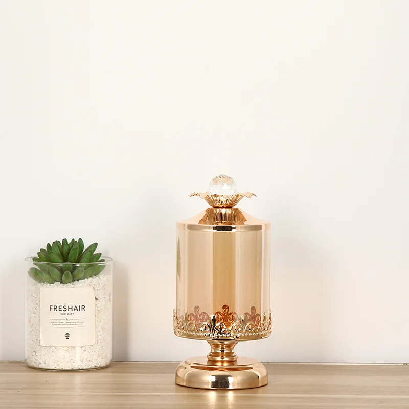 Золотая стеклянная банка для конфет высокая металлическая ювелирная коробка