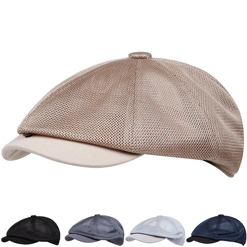 

Summer Men's Beret Women's Beret Literary Youth Men's Hat Octagonal Hat Ivy Newsboy Cap Peaked Cap Mesh Breathable Trucker Hat