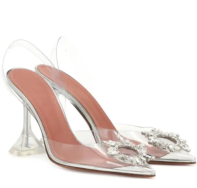 

Женские прозрачные босоножки на высоком каблуке, туфли-лодочки треугольной формы с кристаллами, обувь для офиса и вечерние ринки, размеры ...