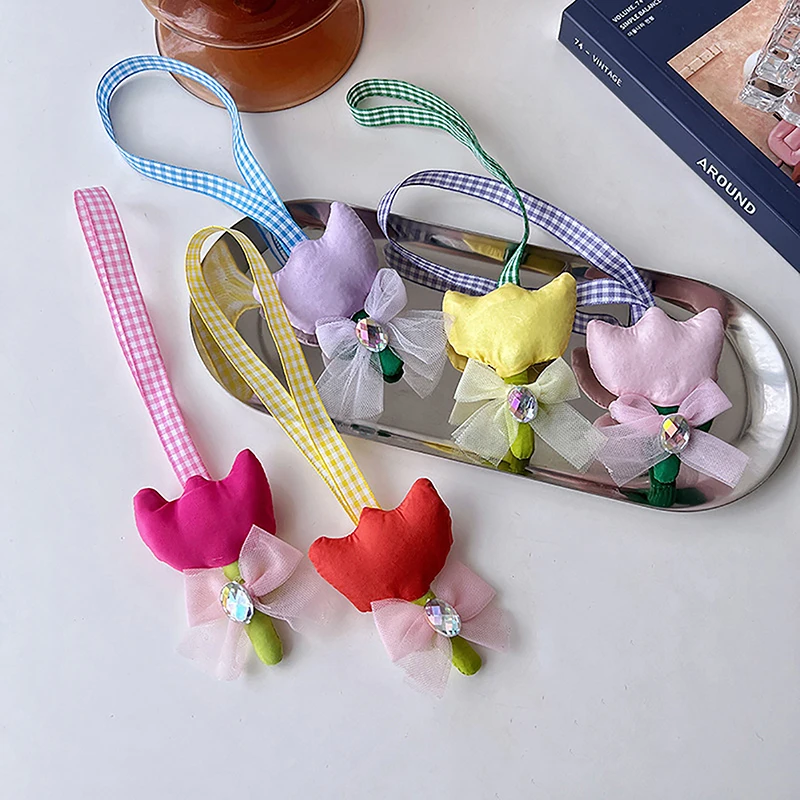

Lovely Tulip Flower Keychain Cartoon Candy Color Flowers Bow Keyring Backpack Pendant Bag Accessories For Girls Gift
