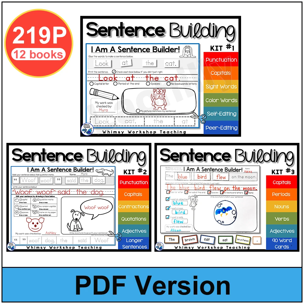 

3 books Sentence building Practice Worksheets learning game Sentence Writing in English for kid send PDF File