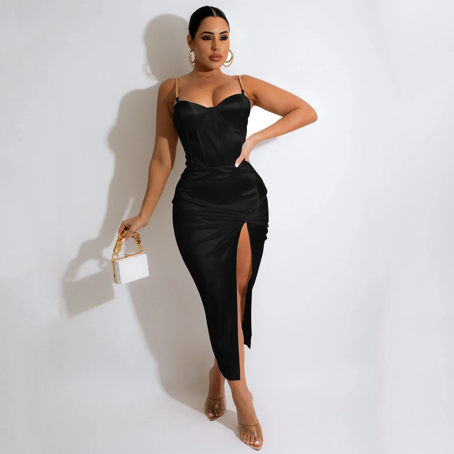 

Crystal Evening Dresses Fashion Sexy Irregular Women's Dress Outfits Female Elegant Bodycon Party Club Solid Midi Dress Vestidos